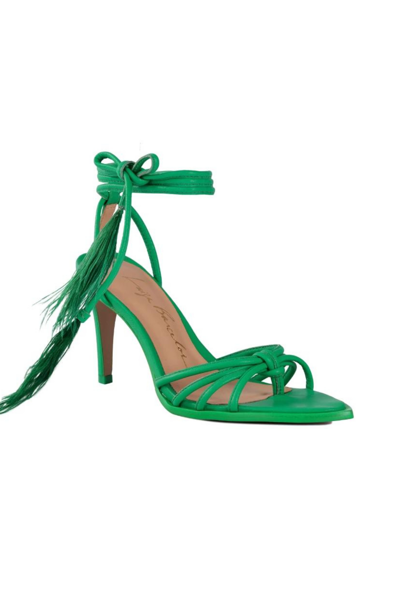 GREEN FEATHER TOE MIDDLE HEEL SANDAL