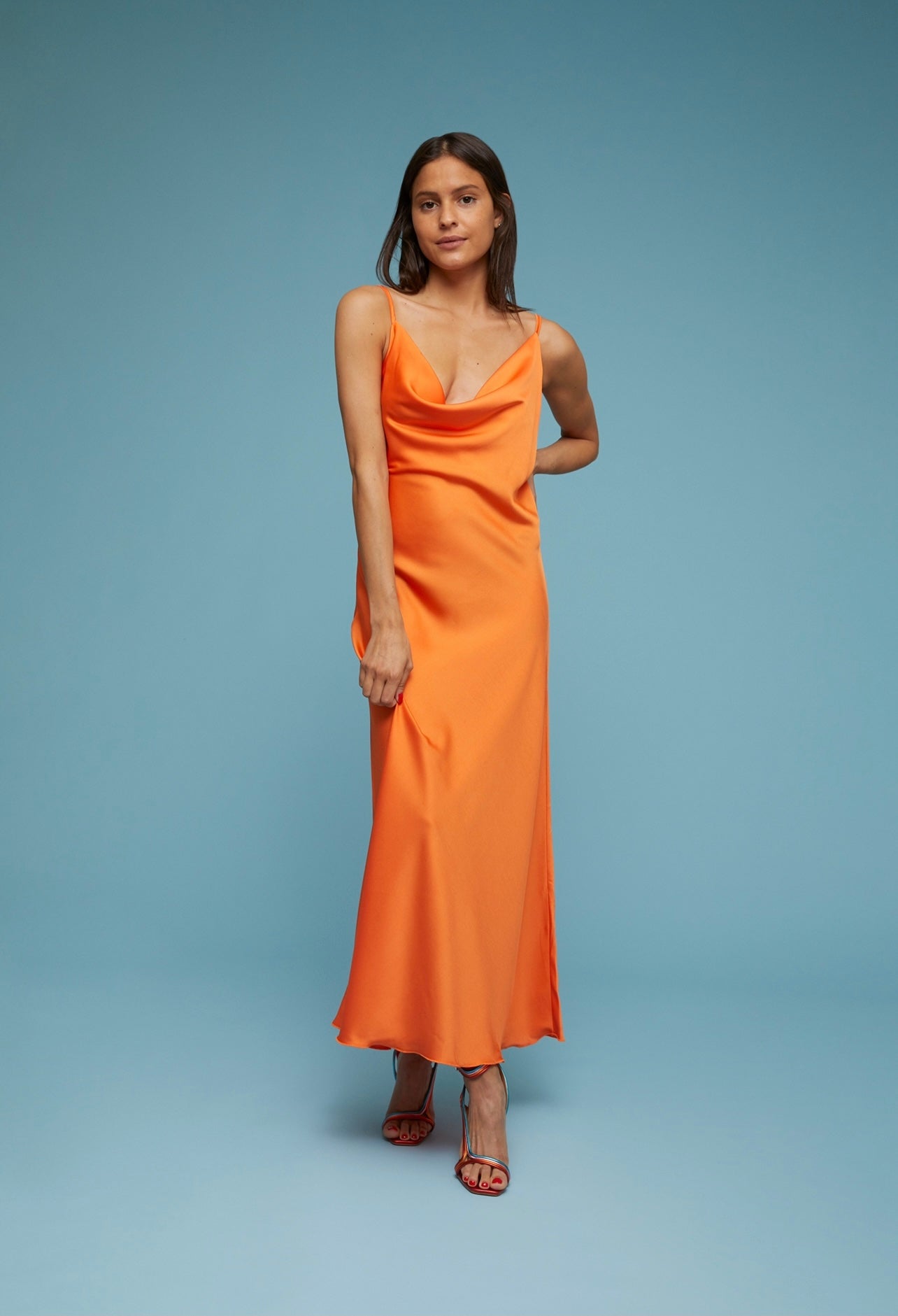 Camila Satin Dress - Orange