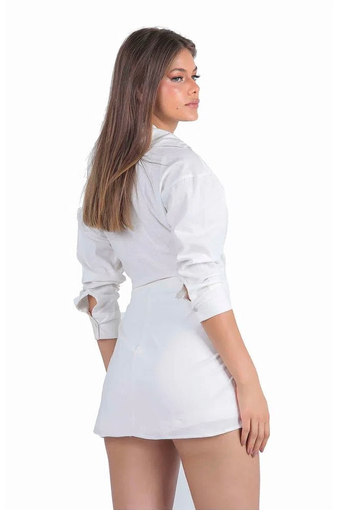 WHITE MACAQUITO MODEL SHORT SKIRT WITH LONG SLEEVE