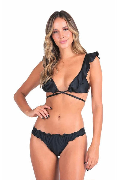 BLACK - BIKINI PANTS WITH PIECE AND RUBBER UP BUTTON